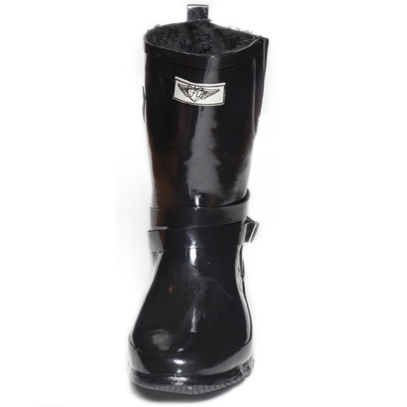 Women's Rainboots, Mid Calf Faux Fur Lined Rain Boots, RB-2414 Black, Size 7 - Picture 2 of 6
